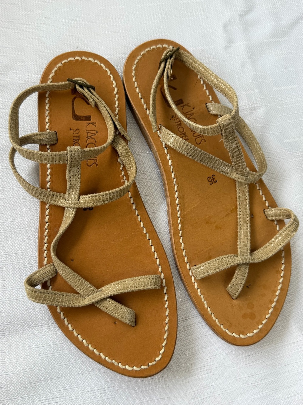 K.Jacques St Tropez Leather Strappy Sandals Size 36 Made in France